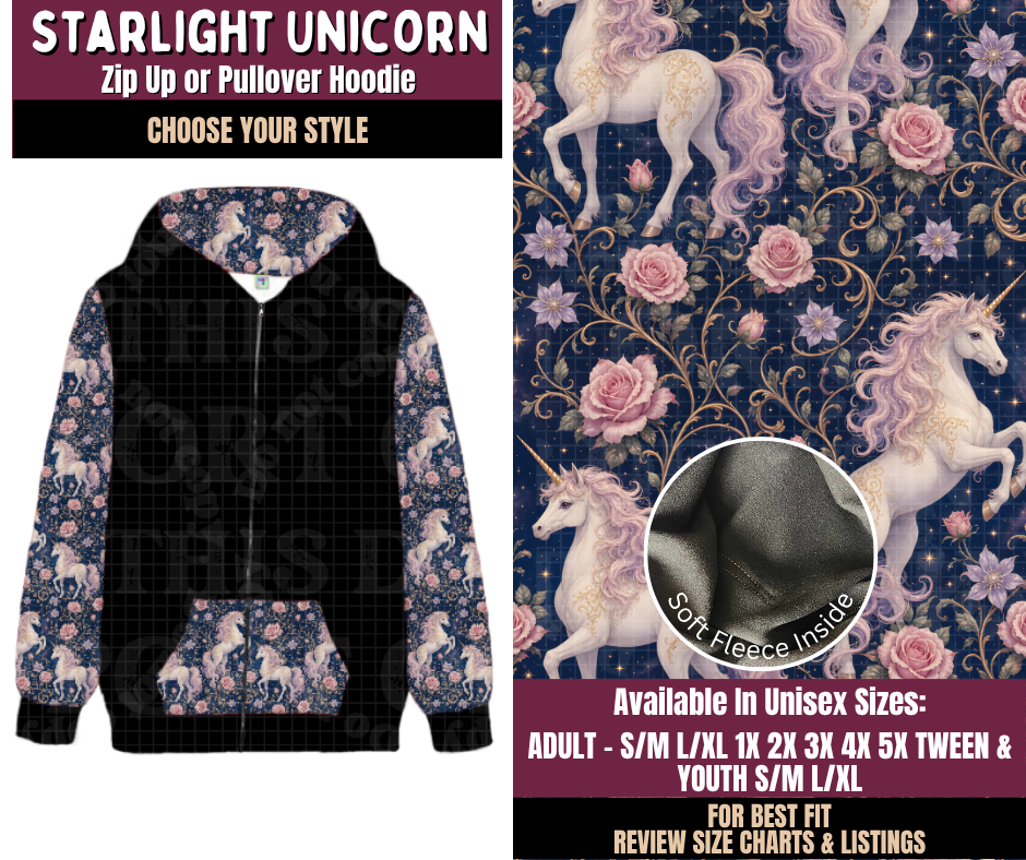 Preorder! Closes 11/11. ETA Feb. Starlight Unicorn Zip-Up or Pullover Hoodie