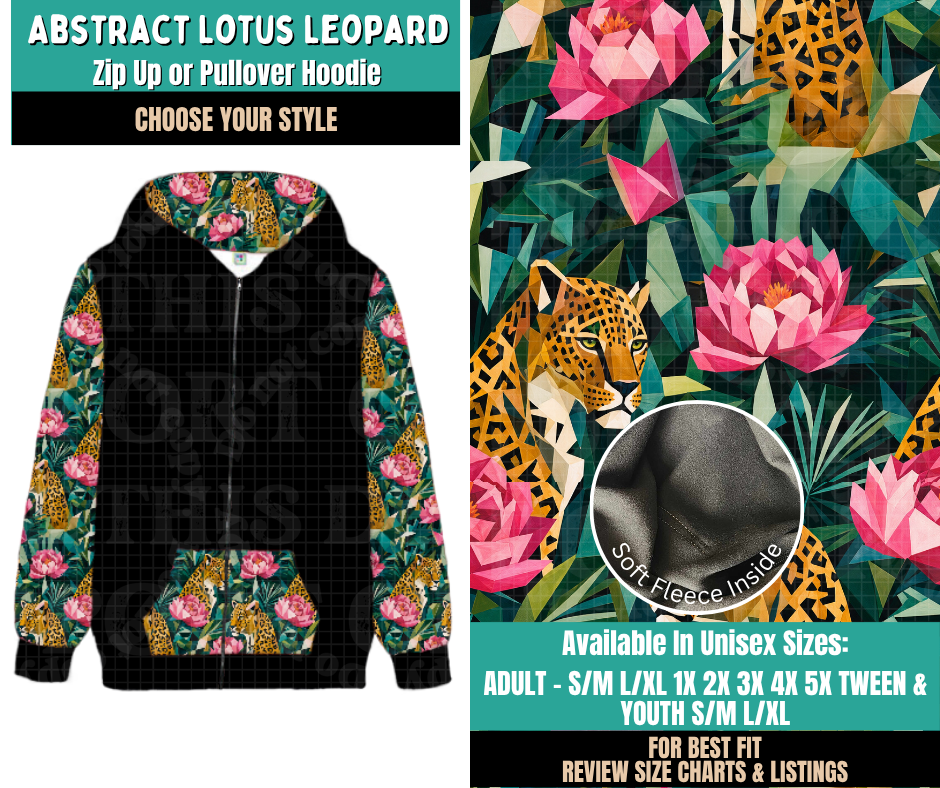 Preorder! Closes 11/12. ETA Feb. Abstract Lotus Leopard Zip-Up or Pullover Hoodie