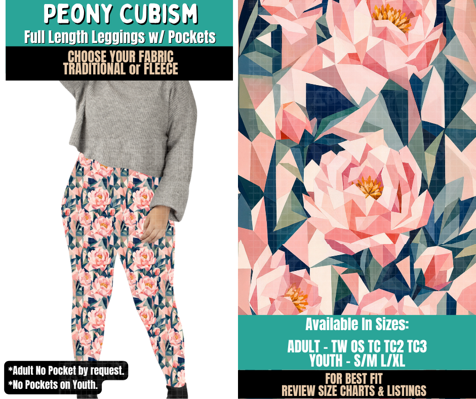 Preorder! Closes 11/12. ETA Feb. Peony Cubism Leggings Choose Fleece or Traditional