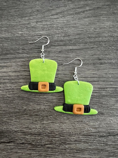 Green Top Hat- St. Patrick's-  Hook Earring