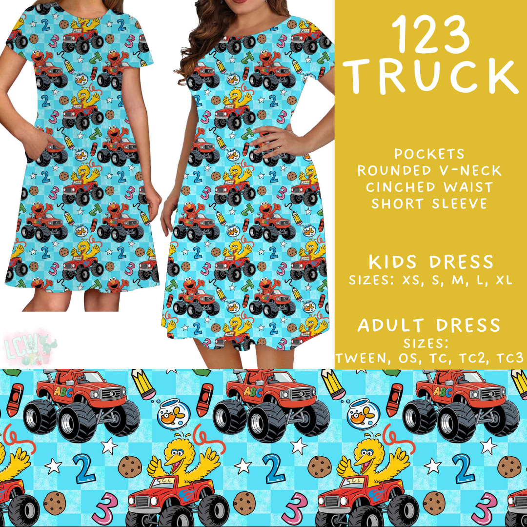 Batch #555 - Cool Characters 7 - Closes 7/13 - ETA mid Sept - 123 Truck Adult & Kids Dresses