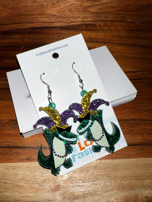 Party Gator- Acrylic Earrings- Mardi Gras