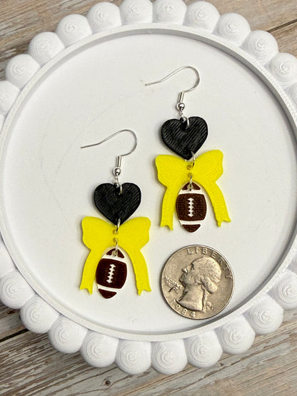 Love, Bows, and Football- 3D Printed Earrings
