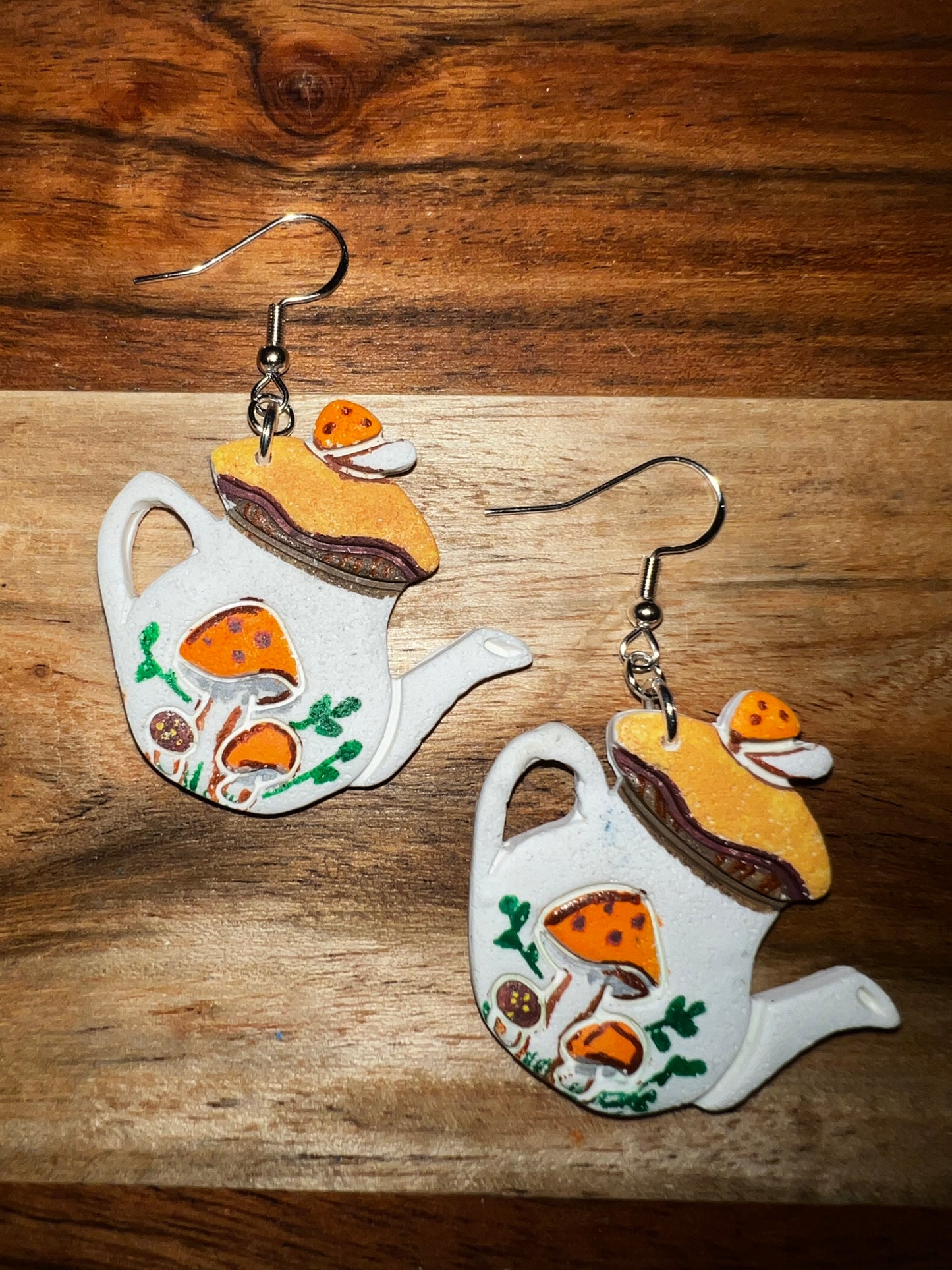 Retro Mushroom Teapot-  Hook Earring