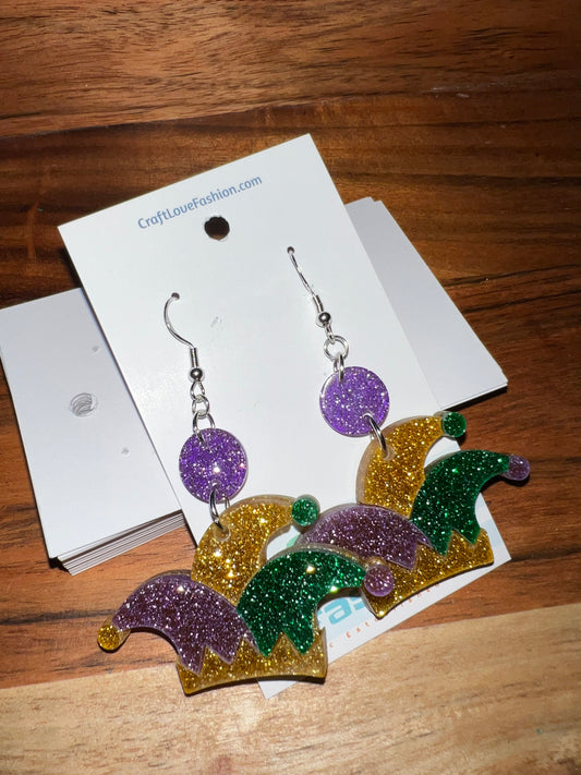 Jester Hat- Acrylic Earrings- Mardi Gras