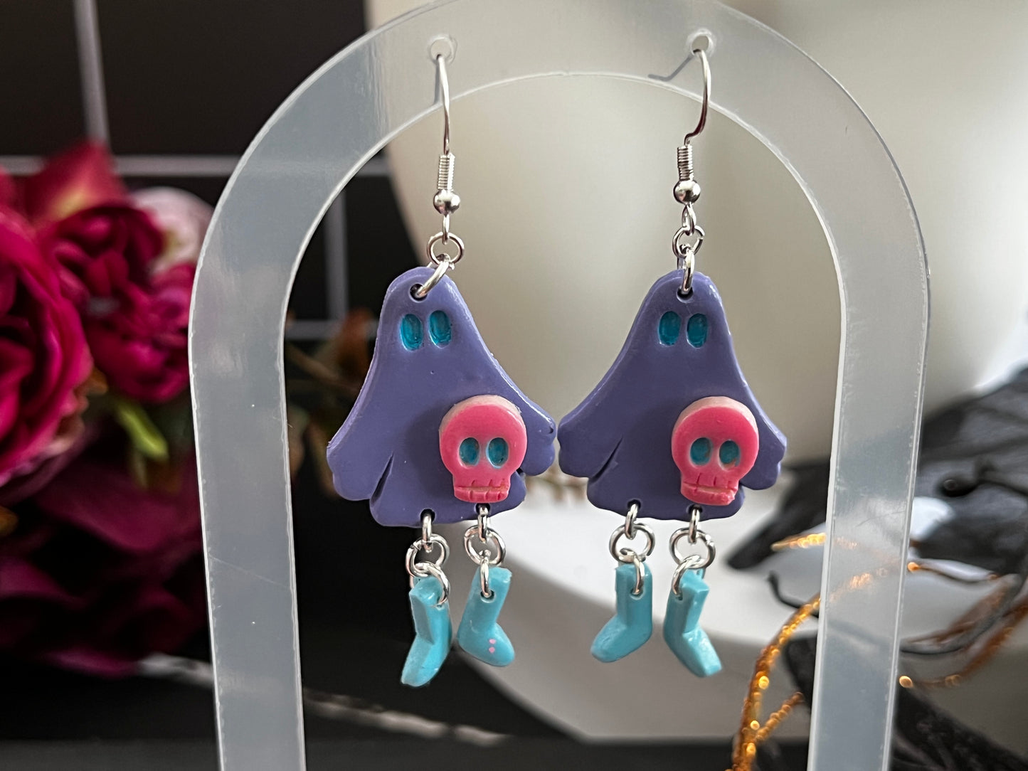 Cute Ghosties Spooky Hook Earrings- Purple