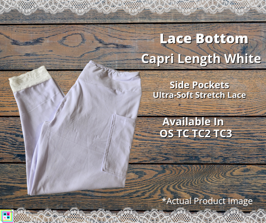 White Lace Bottom Capri Leggings w/ Pockets