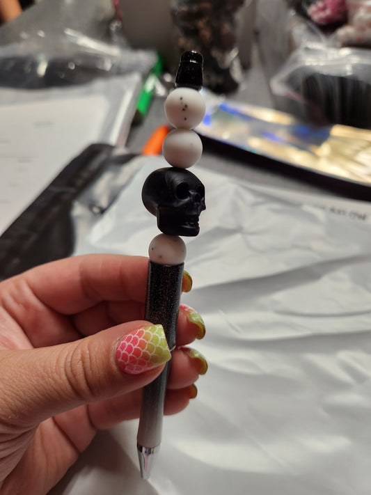 Black Skull Silicone Beaded Pen or Keychain