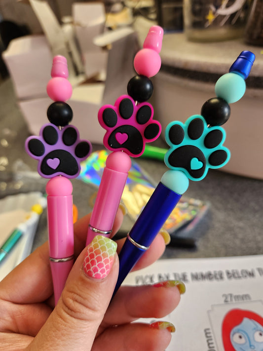 Purple Paw Silicone Beaded Pen or Keychain