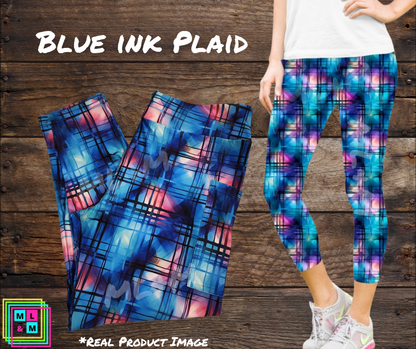 Blue Ink Plaid Capri Length w/ Pockets