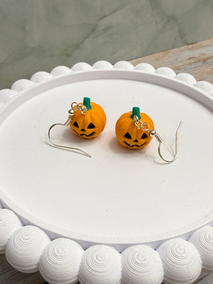 Tiny Jack-o-lantern - 3D Printed Earrings - Halloween
