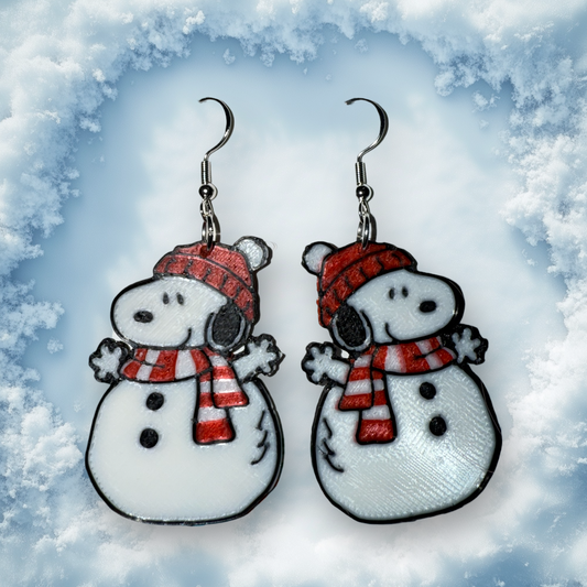 Snowman Beagle- 3D Printed Earrings