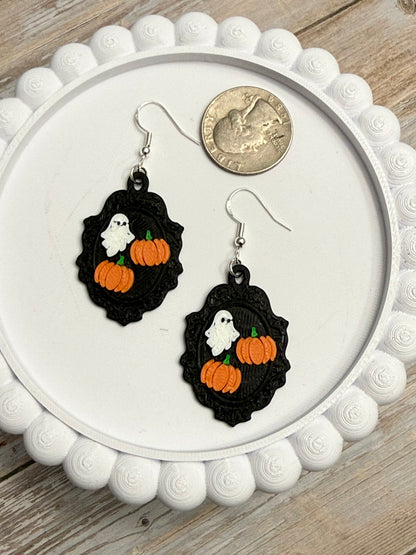 Ghost Pumpkin Cameo- 3D Printed Earrings - Halloween