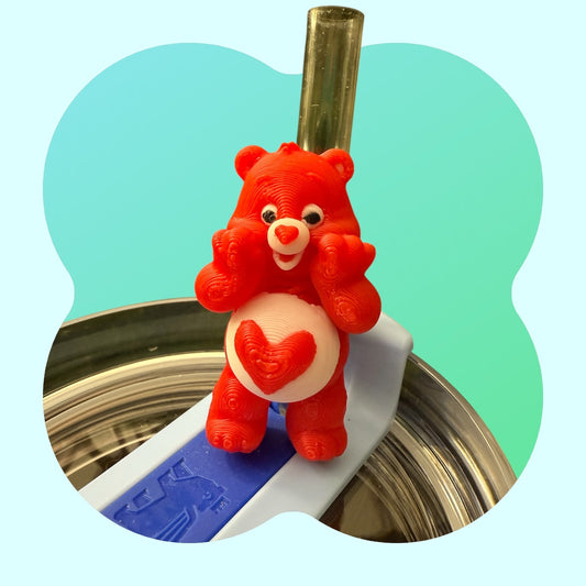 Heart Bear- Straw Buddy- 3D Printed