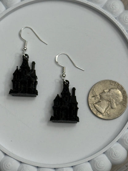 Haunted House- 3D Printed Earrings - Halloween