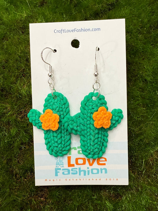Crochet Cactus- 3D Printed Earrings