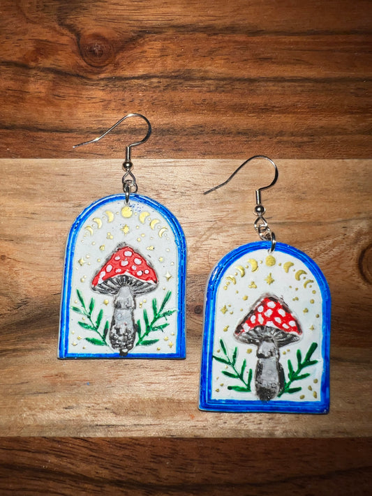 Mushroom Arch- Blue-  Hook Earring