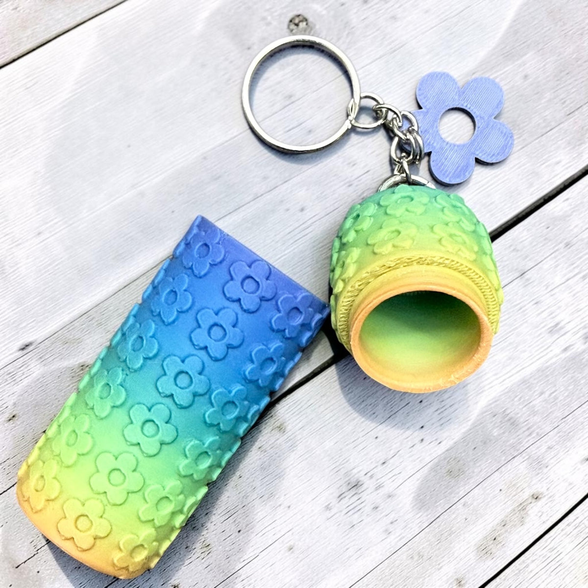 Floral Holder Keychain- 3D print- cool rainbow ombré