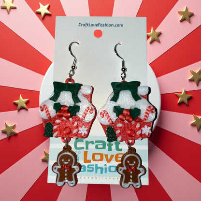 Gingerbread House- 3D Printed Earrings - Christmas