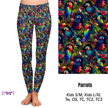 Tropical Parrot capris, capri joggers, and shorts