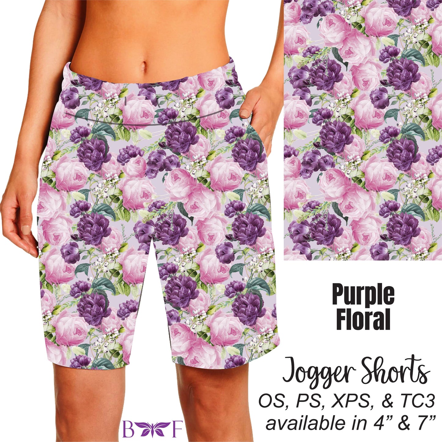 Purple Floral Leggings, Capris, and Biker Shorts