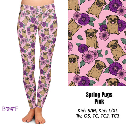 Spring Pugs Pink Leggings with pockets