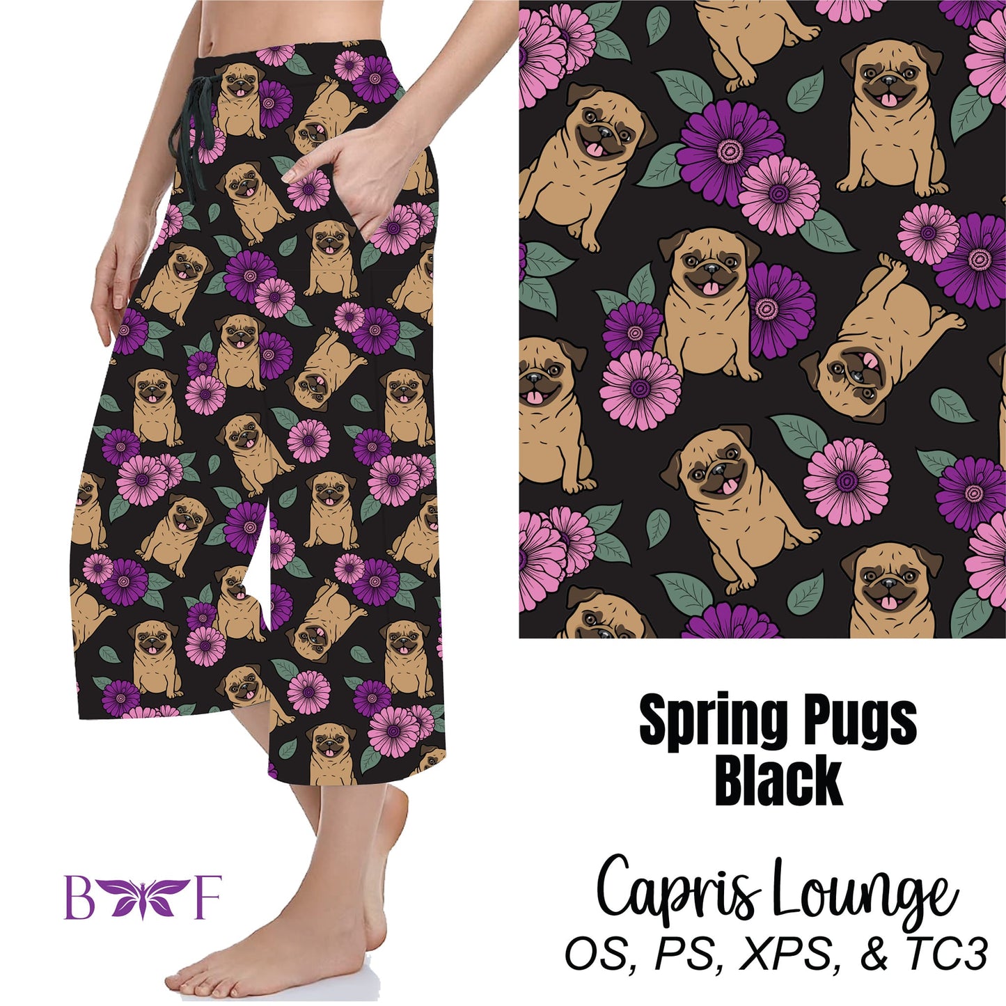 Spring Pugs Black Leggings and Capris