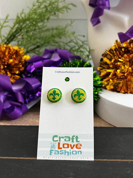 Fleur De Lis- Yellow- Mardi Gras- Stud Earring