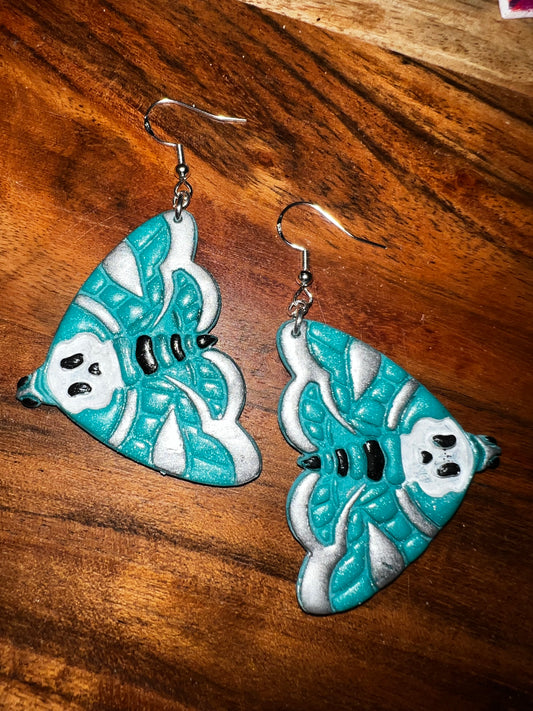 Aqua Death Moth- Hook Earring