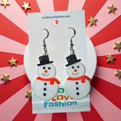 Snowman- 3D Printed Earrings