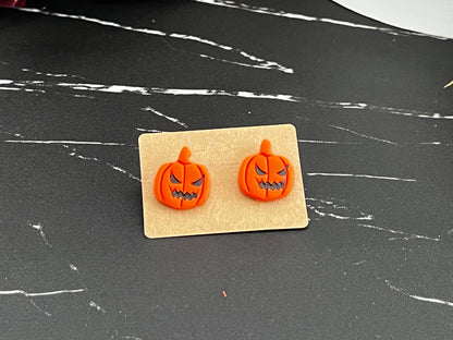 Orange Jack-o-Lantern Spooky Stud Earrings