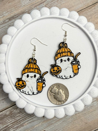 Pumpkin Spice Ghost- 3D Printed Earrings - Halloween