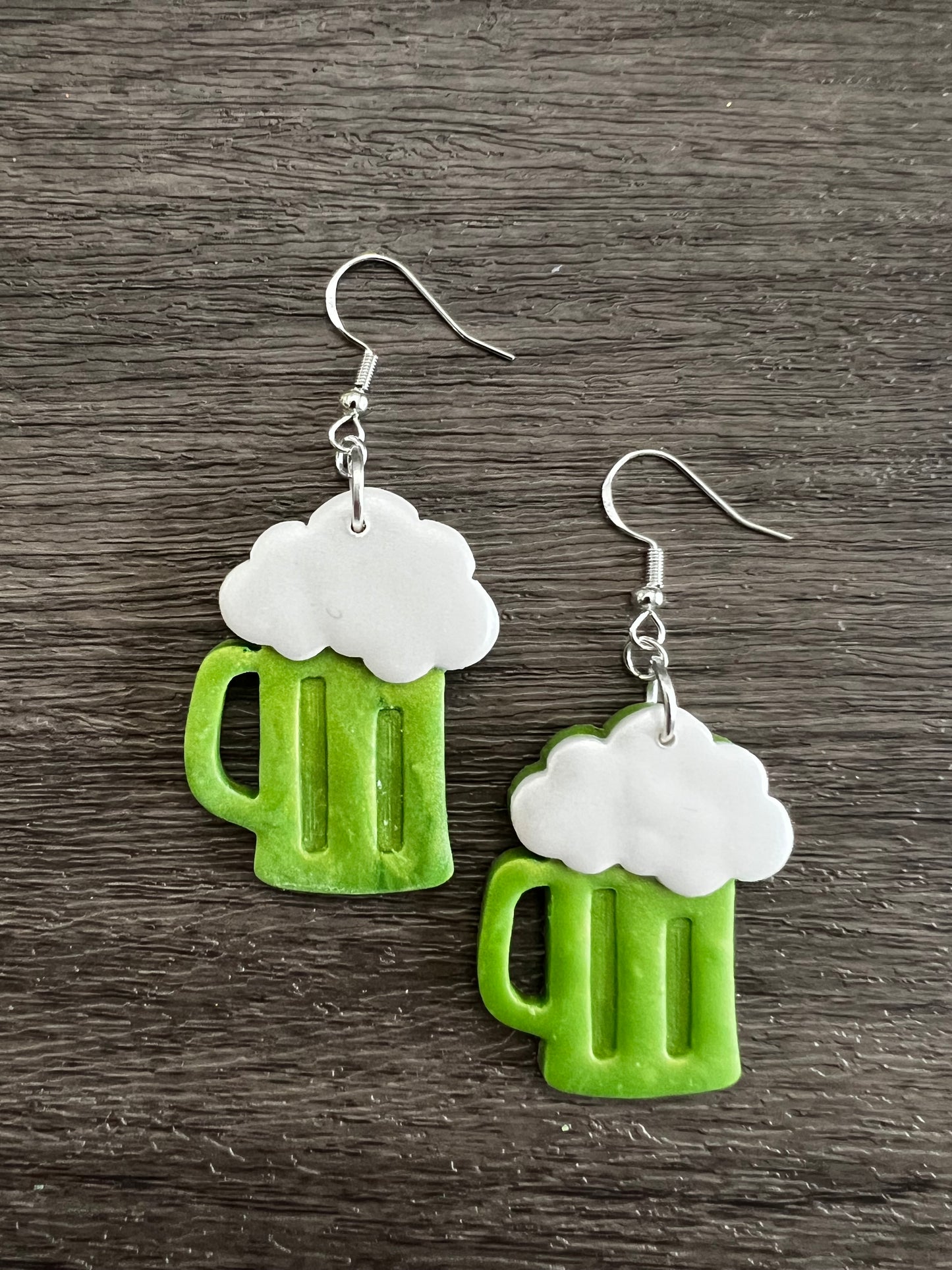 Green Beer Large Dangle- St. Patrick's-  Hook Earring