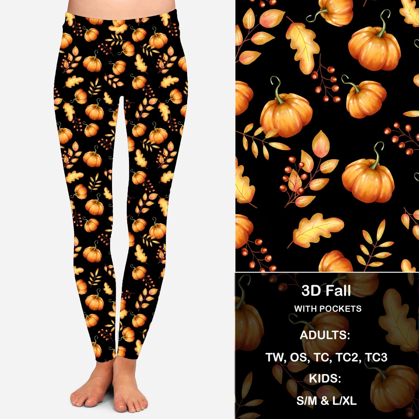 3D Fall Pumpkins Leggings & Capris with Pockets