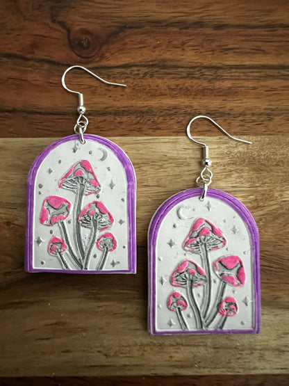 Mushroom Arch- Purple-  Hook Earring