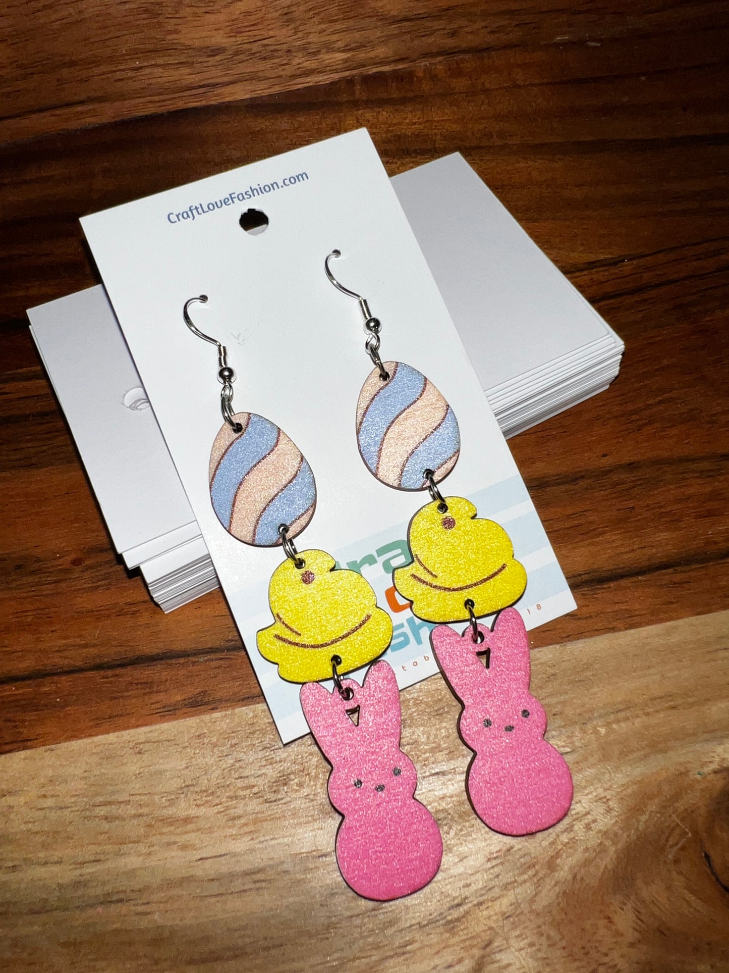 Peeps and Eggs- Wooden Earrings- Easter