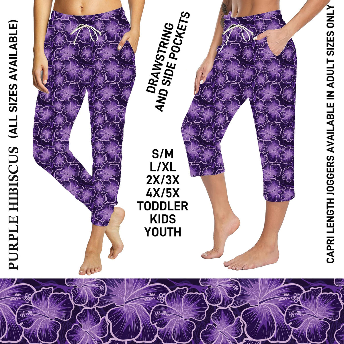 S3PJ - Purple Hibiscus Full Jogger/Capri Lounger with Pockets - Preorder Due 10/28 ETA: Late Dec