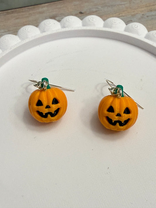 Tiny Jack-o-lantern - 3D Printed Earrings - Halloween