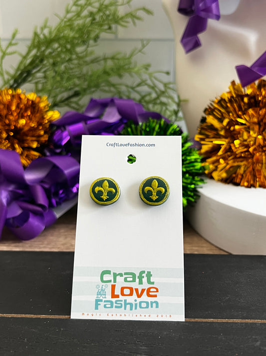 Fleur De Lis- Green- Mardi Gras- Stud Earring