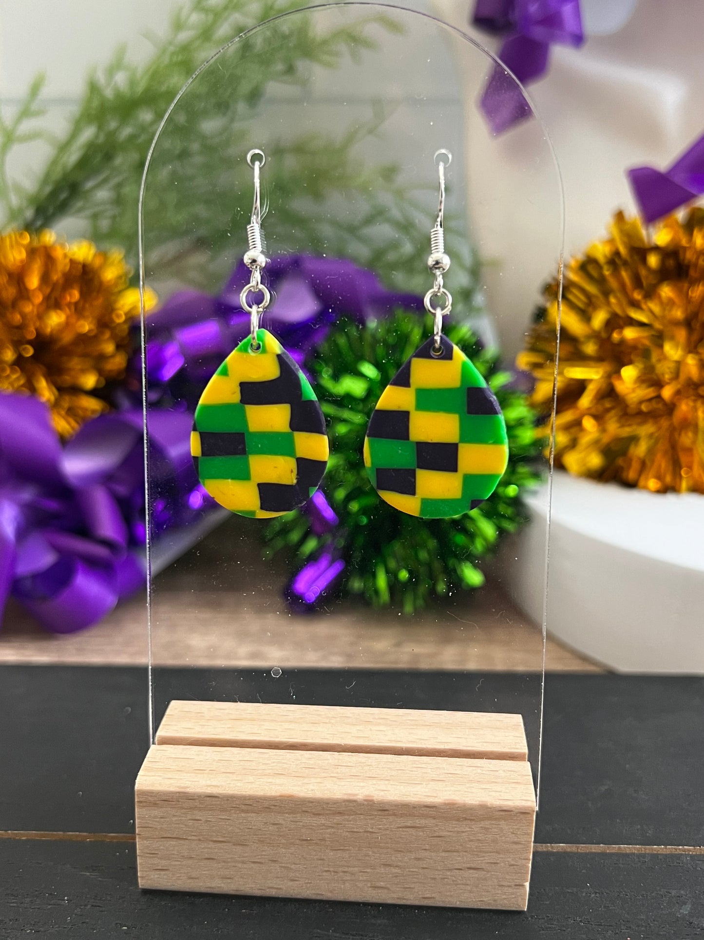 Tiled Teardrop- Mardi Gras- Hook Earring