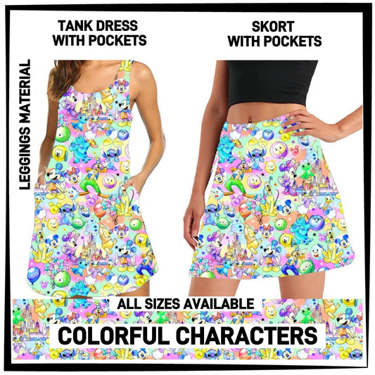 RTS - Colorful Characters Tank Dress/Skort with Side Pockets