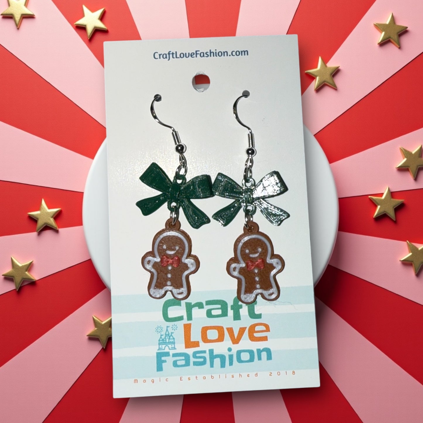 Mini Gingerbread Man with Bow- 3D Printed Earrings