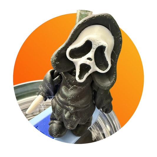 Ghost with a Knife- Straw Buddy- 3D Printed