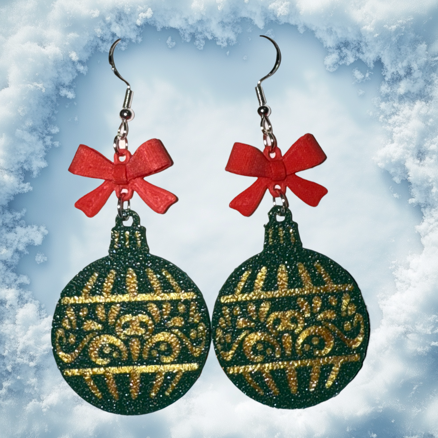 Christmas Ornament with Bow- 3D Printed Earrings - Christmas