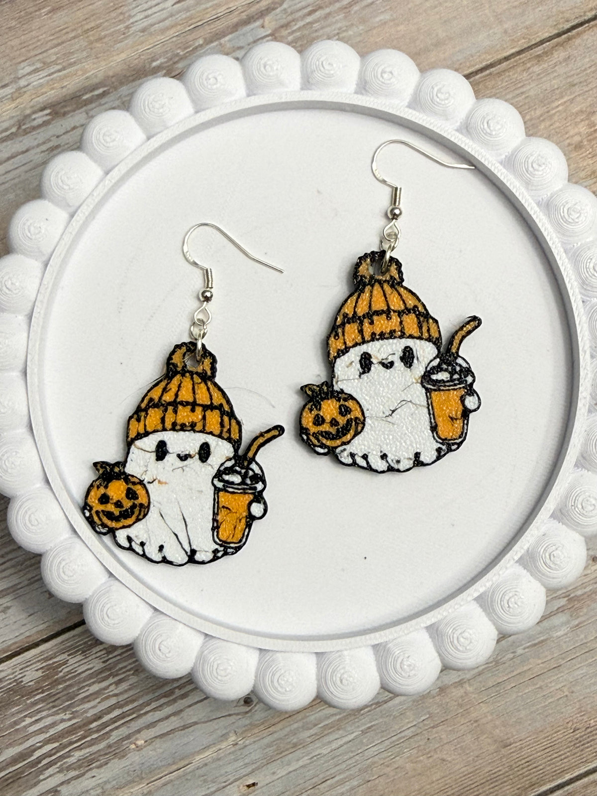 Pumpkin Spice Ghost- 3D Printed Earrings - Halloween