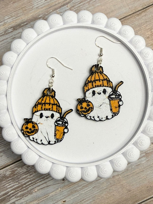 Pumpkin Spice Ghost- 3D Printed Earrings - Halloween