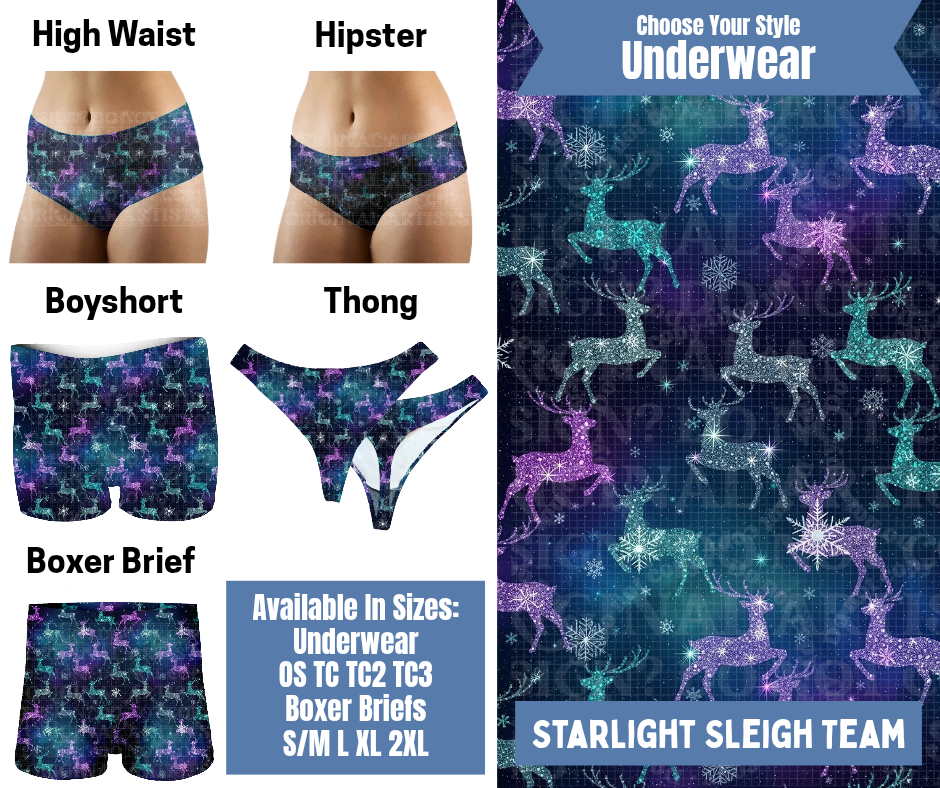 Preorder! Closes 8/26. ETA Nov. Starlight Sleigh Team Hipster, High Waist, Boyshort, & Thong Underwear & Boxer Briefs