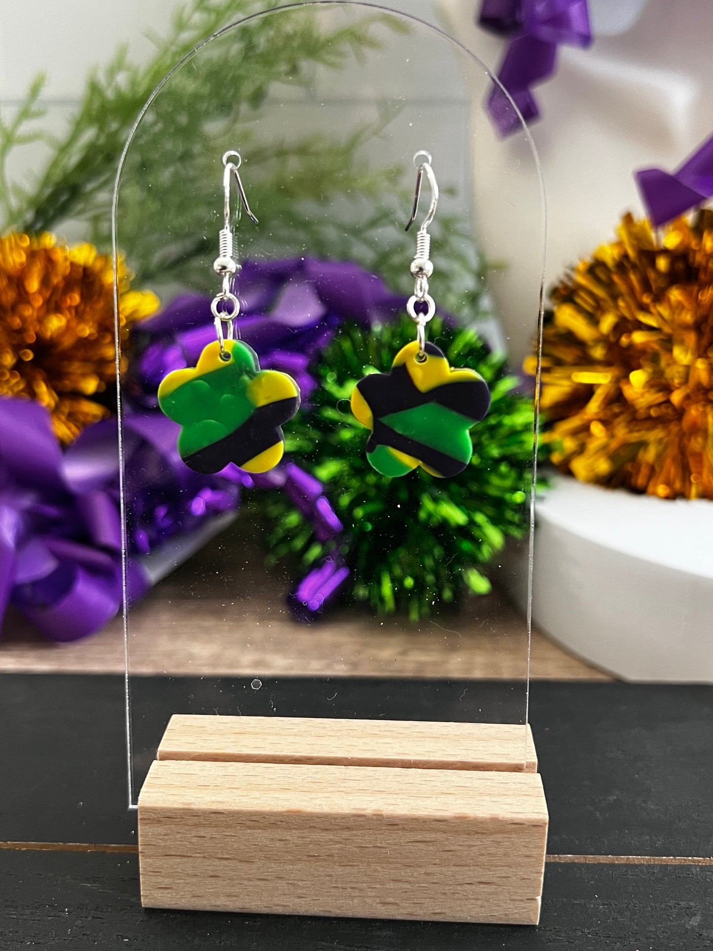 Dainty Flowers- Mardi Gras- Hook Earring