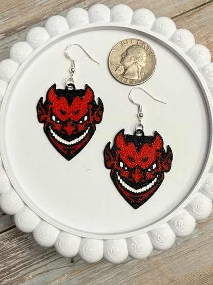 Vintage Grinning Red Devil- 3D Printed Earrings - Halloween