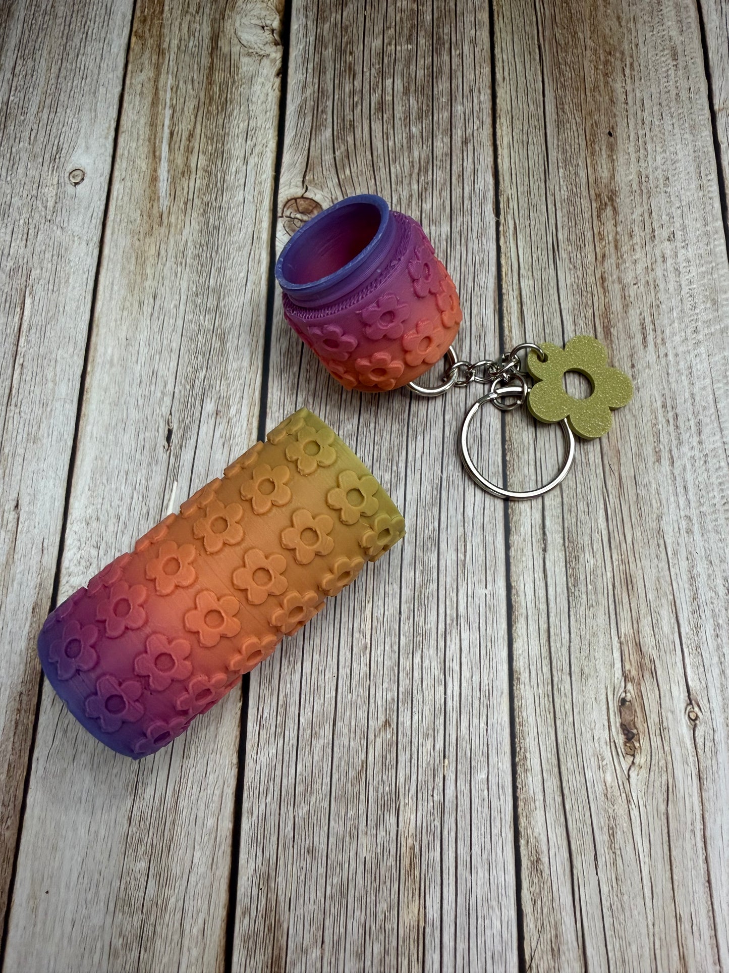 Floral Holder Keychain- 3D print- warm rainbow ombré